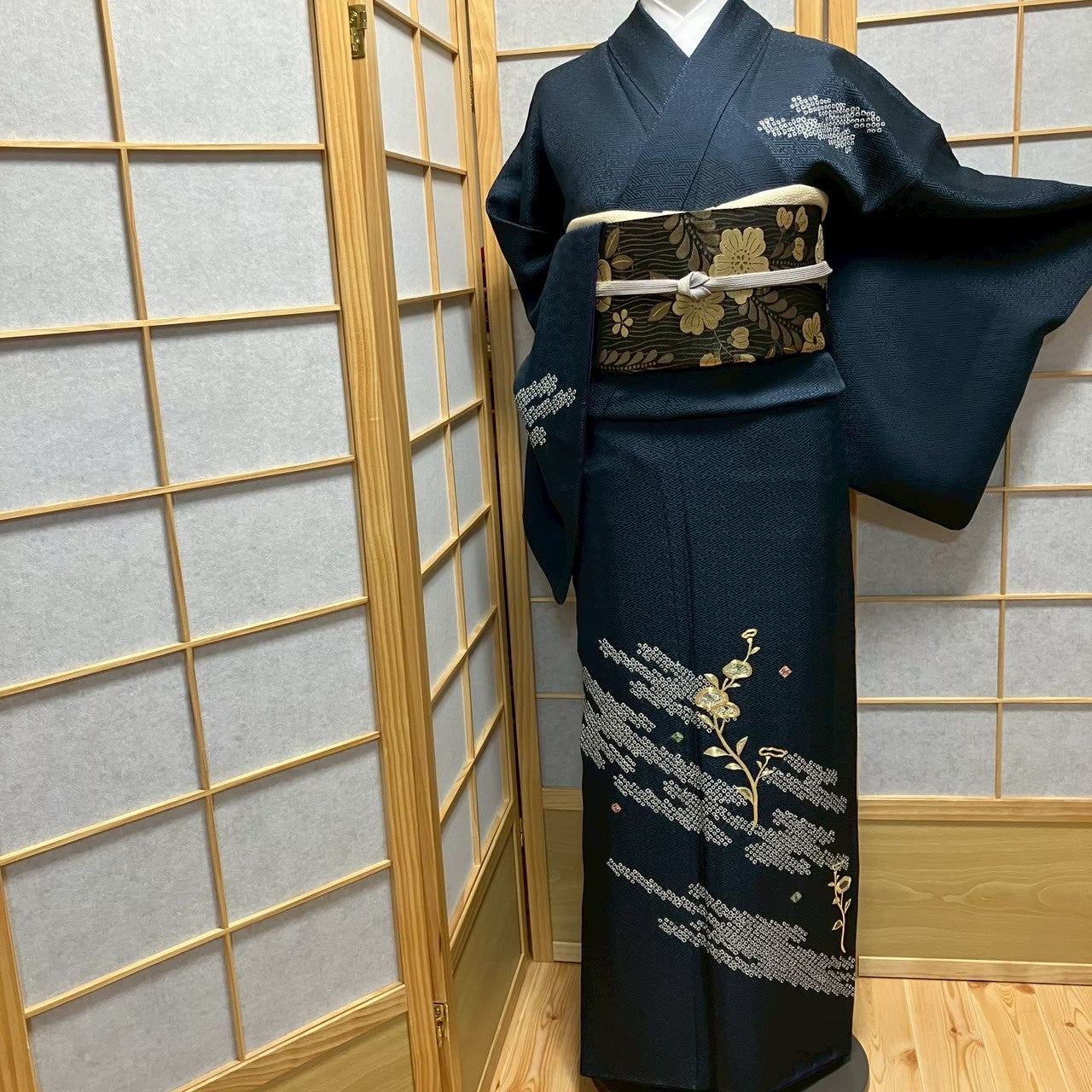 7502# Japanese Kimono Vintage Womens Silk Fabric Robe Kimono only sold Shibori