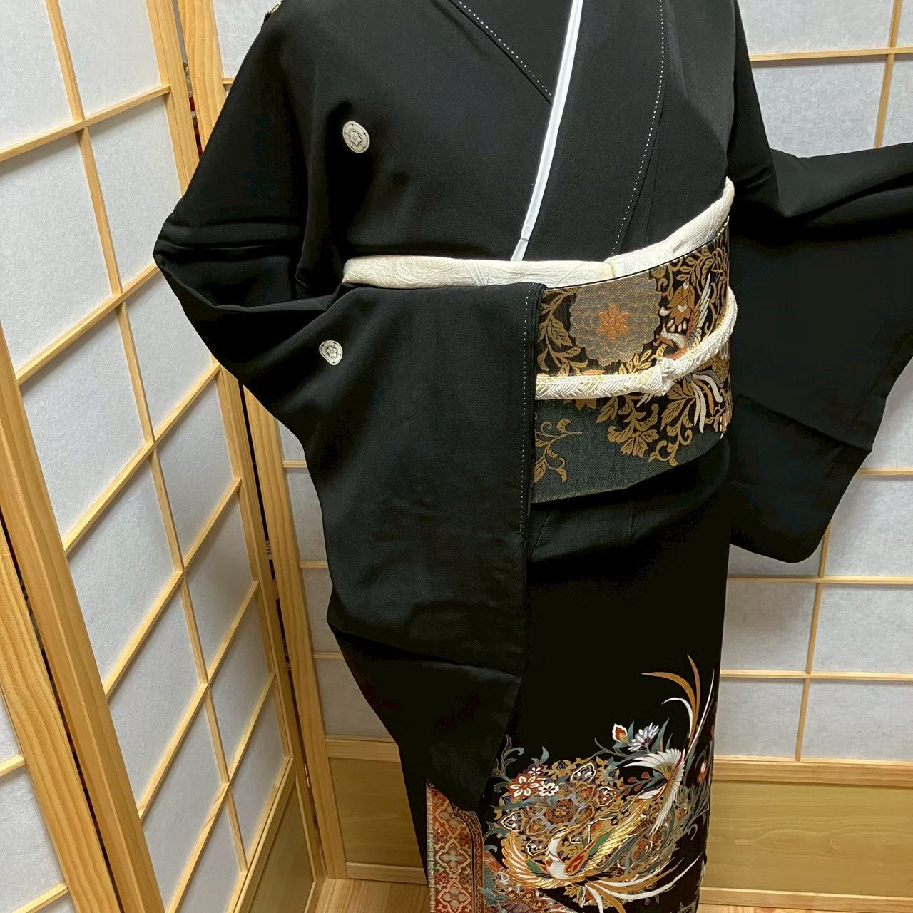 7503# Japanese Tomesode Kimono Vintage Womens Silk Fabric Robe Kimono only sold