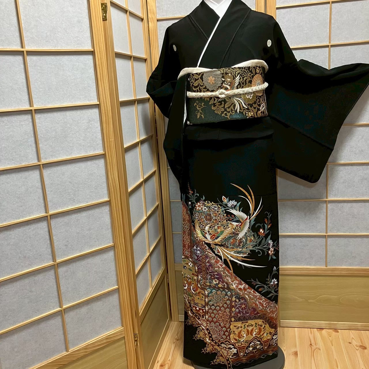 7503# Japanese Tomesode Kimono Vintage Womens Silk Fabric Robe Kimono only sold