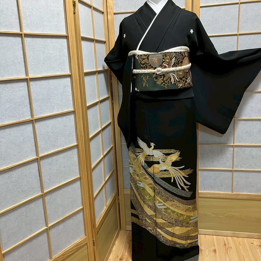 7520# Japanese Tomesode Kimono Vintage Womens Silk Fabric Robe Kimono only sold