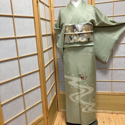 7532# Japanese Kimono Vintage Womens Silk Fabric Robe Kimono only sold Shibori
