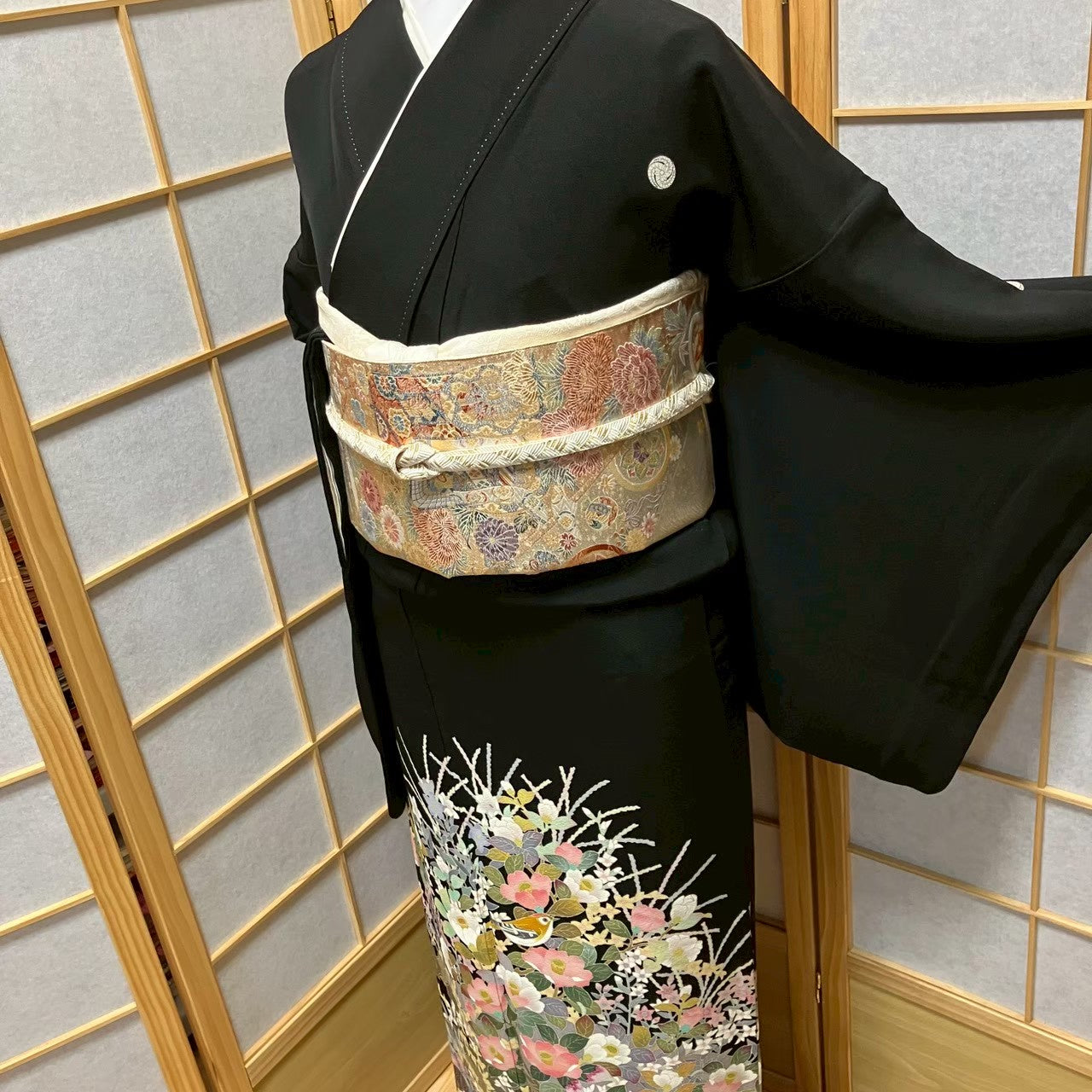 7523# Japanese Tomesode Kimono Vintage Womens Silk Fabric Robe Kimono only sold