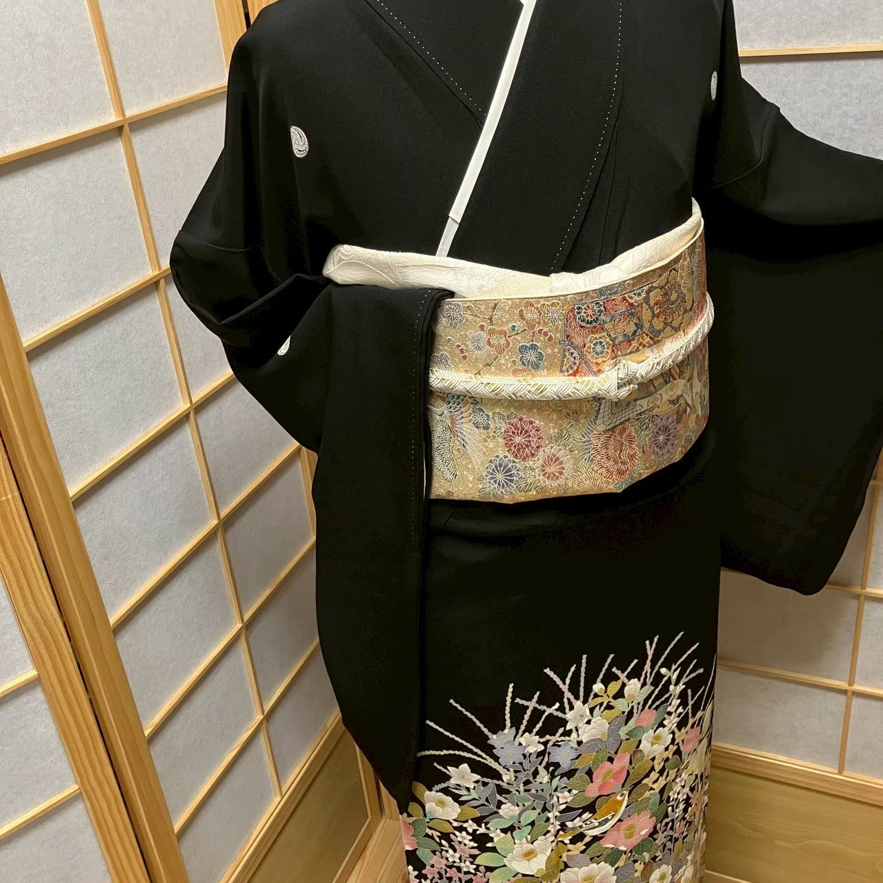 7523# Japanese Tomesode Kimono Vintage Womens Silk Fabric Robe Kimono only sold