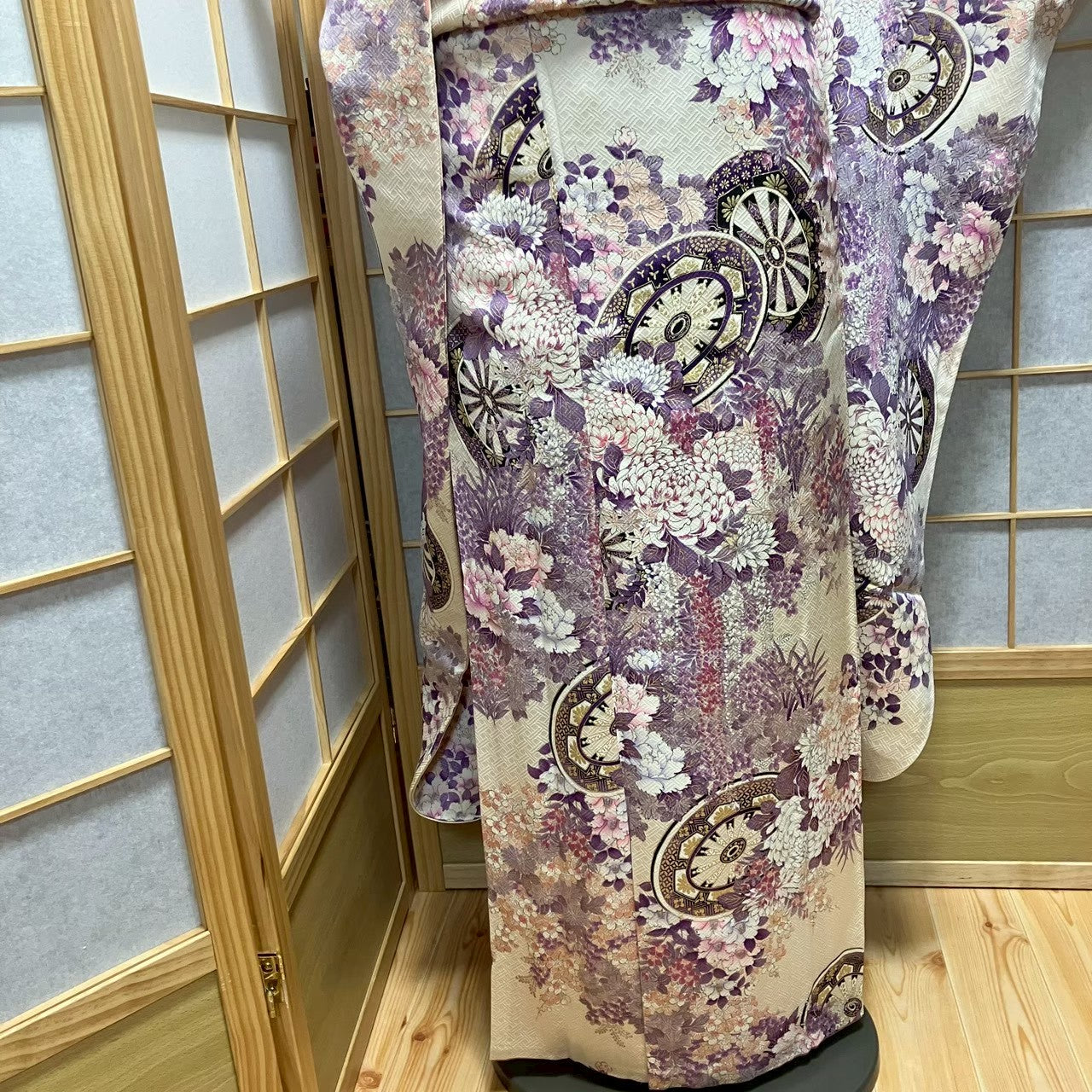 7535# Japanese Vintage Furisode Kimono Obi Obijime Obiage 4-Piece Set Silk Robe