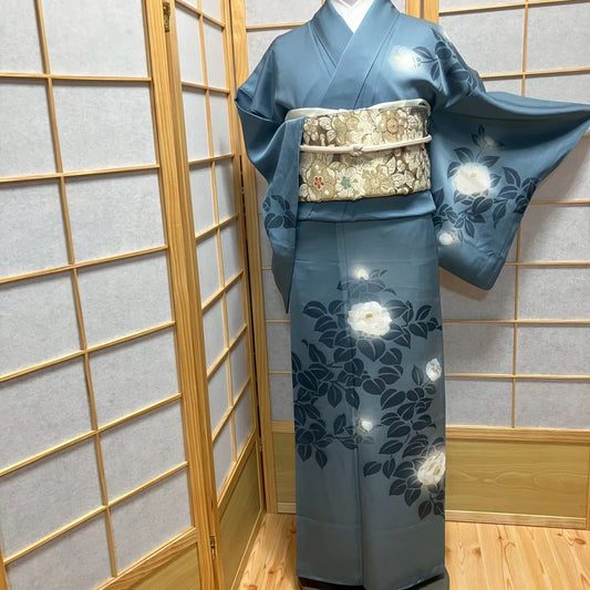 7539# Japanese Kimono Vintage Womens Silk Fabric Robe Kimono only sold