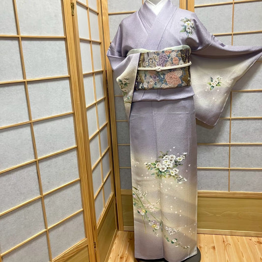 7540# Japanese Kimono Vintage Womens Silk Fabric Robe Kimono only sold Unused