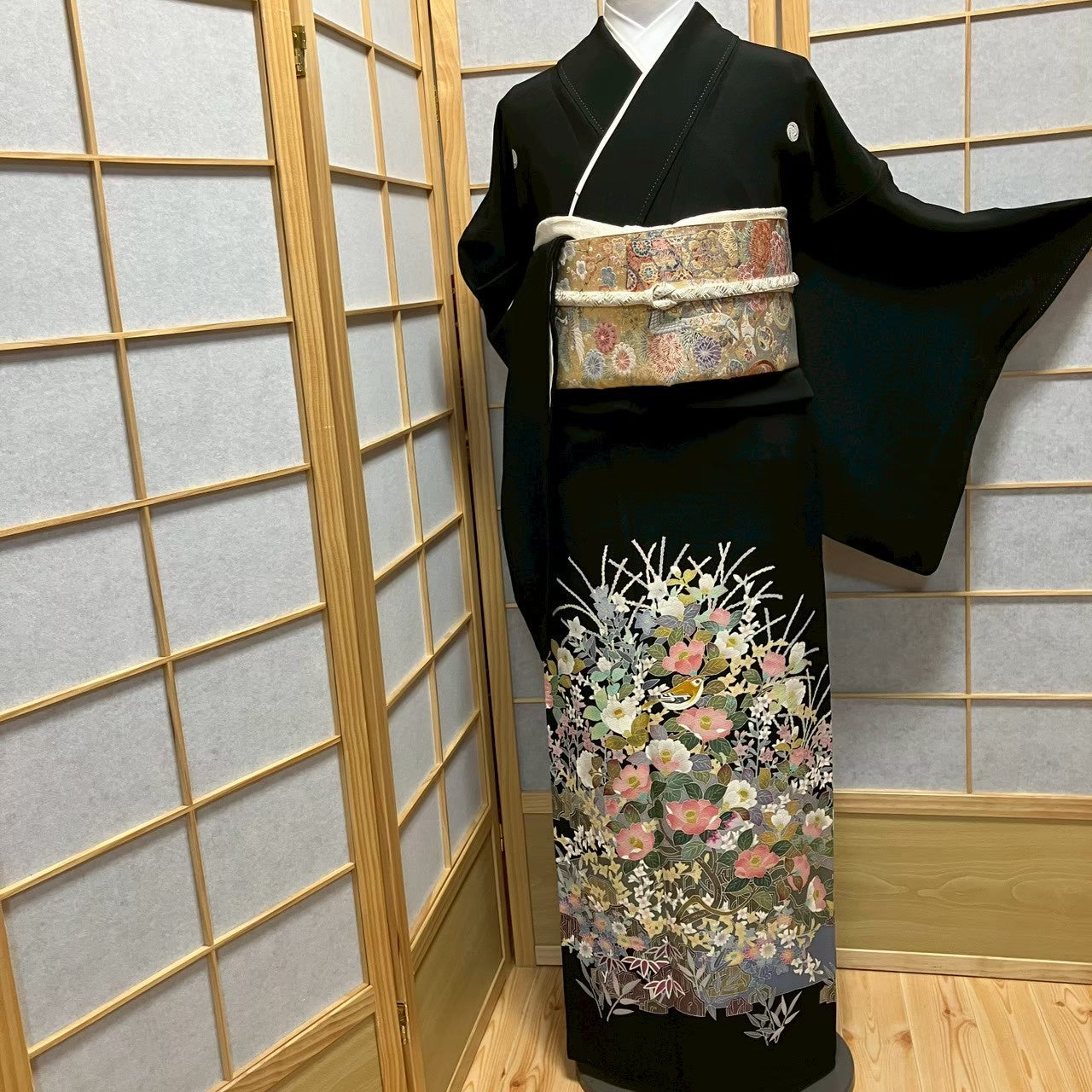 7523# Japanese Tomesode Kimono Vintage Womens Silk Fabric Robe Kimono only sold