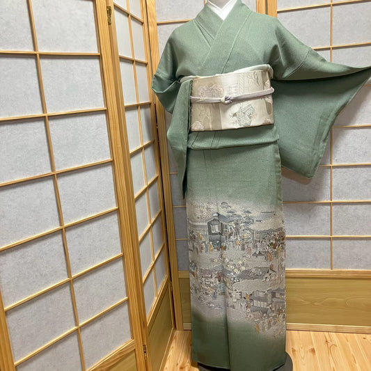 7541# Japanese Tomesode Kimono Vintage Womens Silk Fabric Robe Kimono only sold