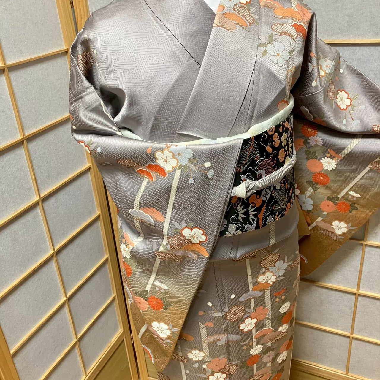 7524# Japanese Kimono Vintage Womens Silk Fabric Robe Kimono only sold