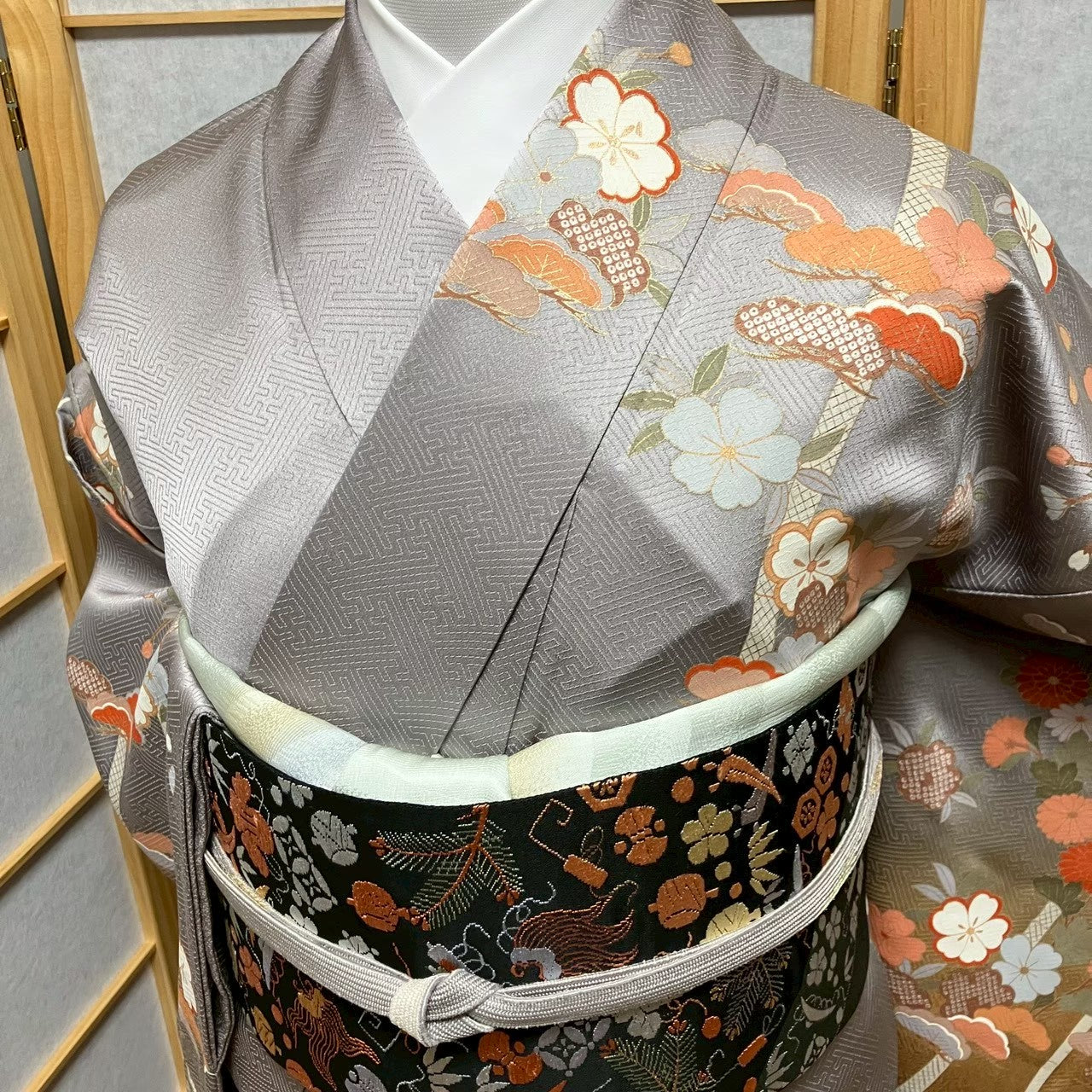 7524# Japanese Kimono Vintage Womens Silk Fabric Robe Kimono only sold