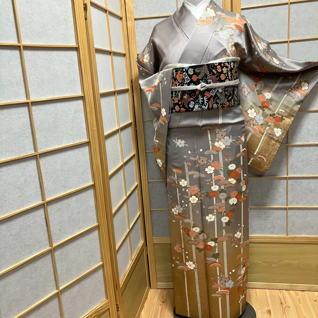 7524# Japanese Kimono Vintage Womens Silk Fabric Robe Kimono only sold