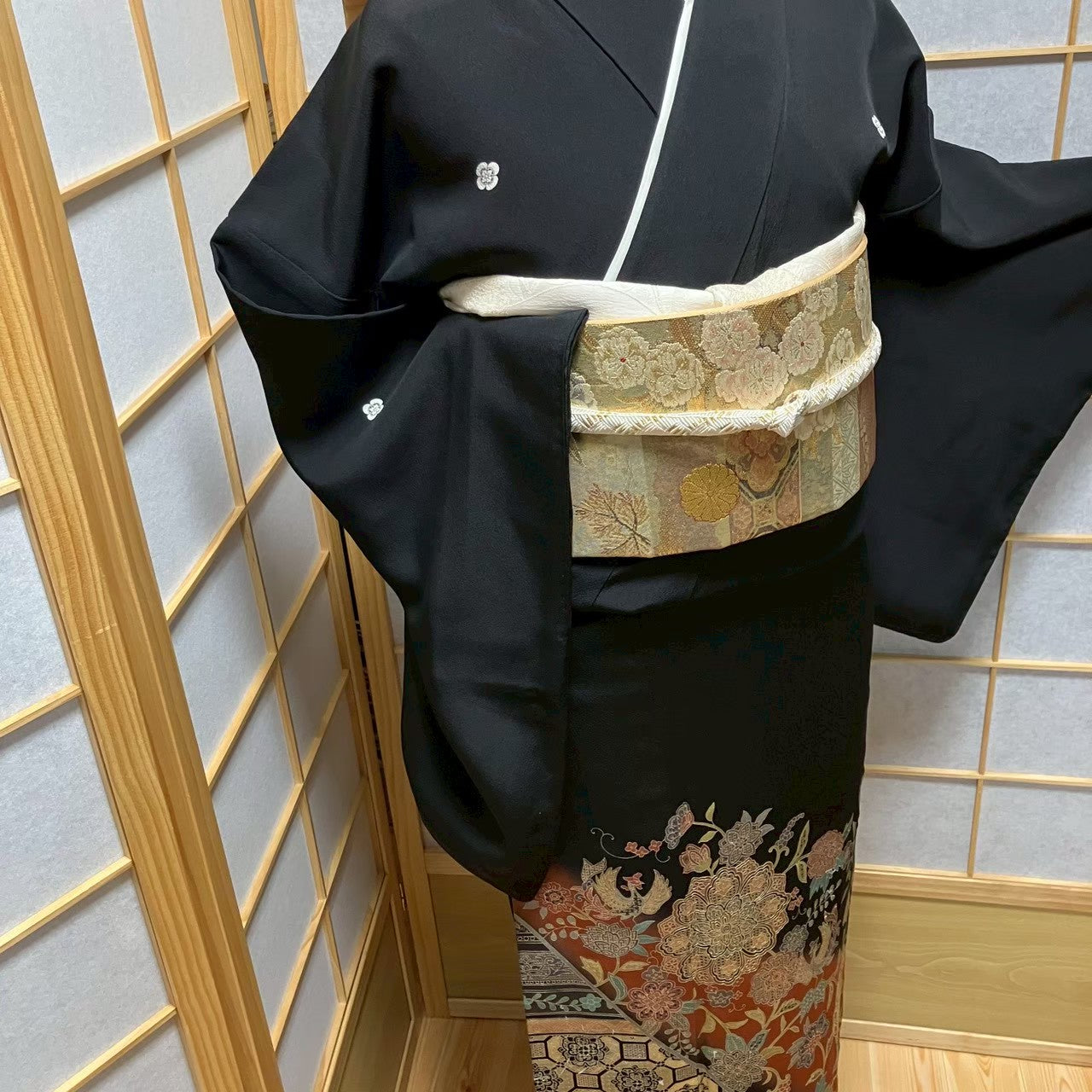 7525# Japanese Tomesode Kimono Vintage Womens Silk Fabric Robe Kimono only sold