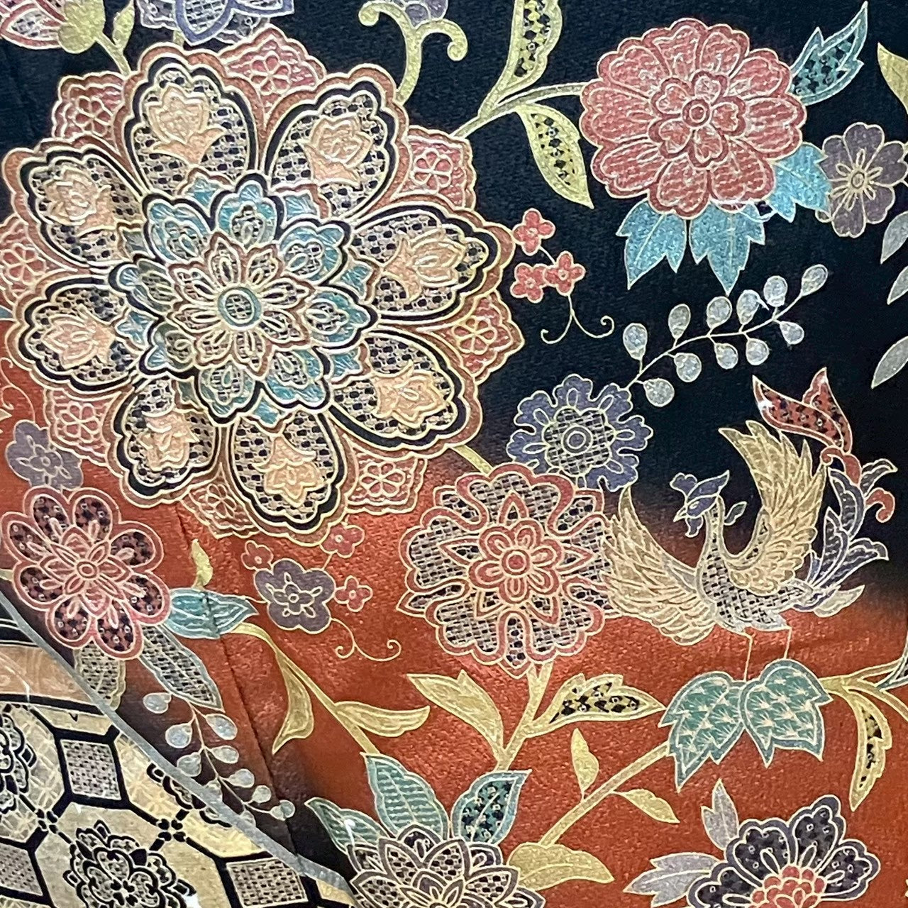 7525# Japanese Tomesode Kimono Vintage Womens Silk Fabric Robe Kimono only sold