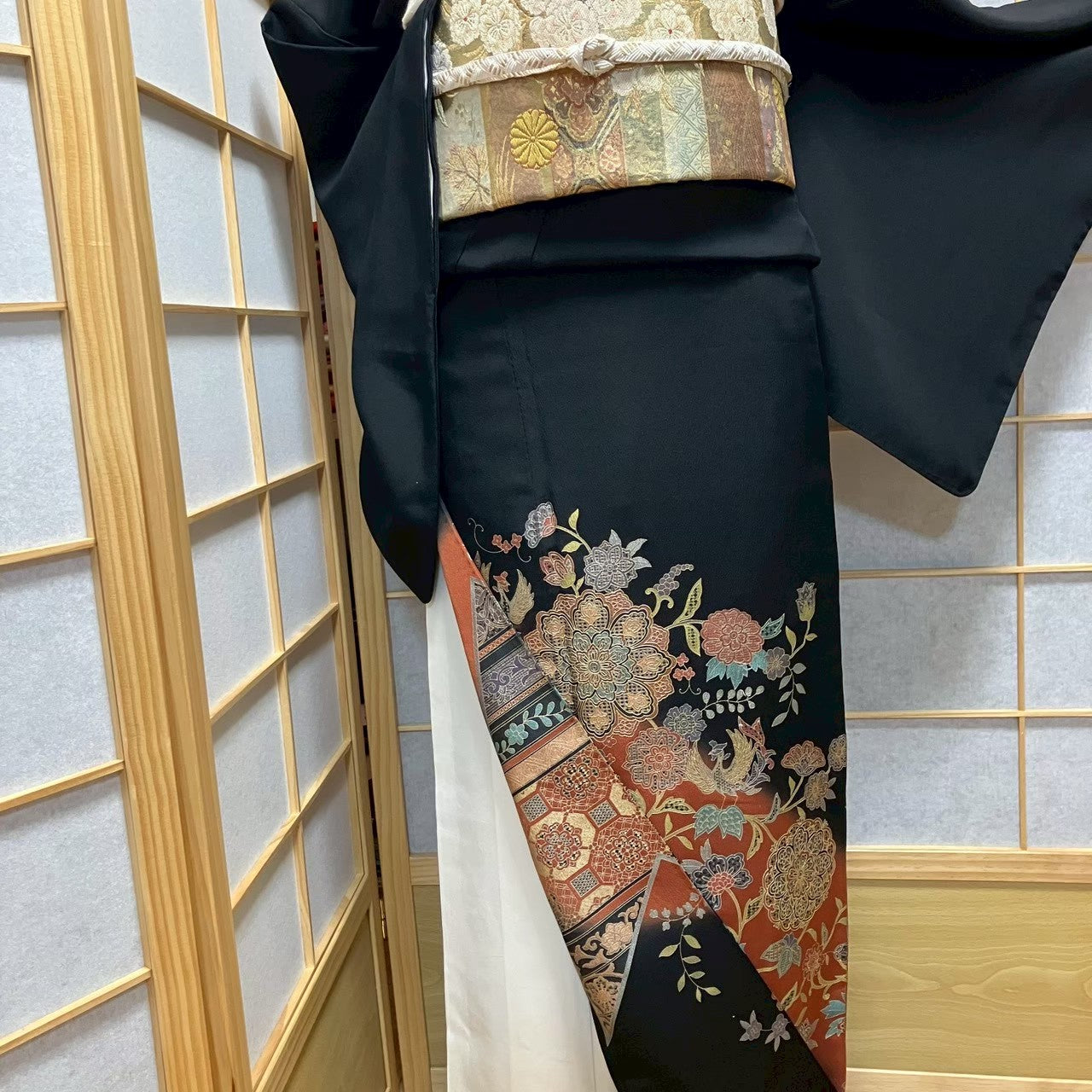 7525# Japanese Tomesode Kimono Vintage Womens Silk Fabric Robe Kimono only sold