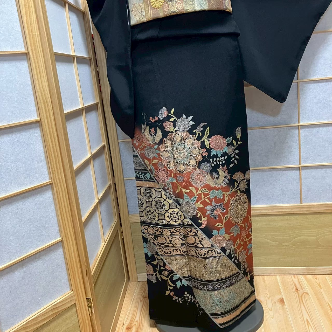 7525# Japanese Tomesode Kimono Vintage Womens Silk Fabric Robe Kimono only sold