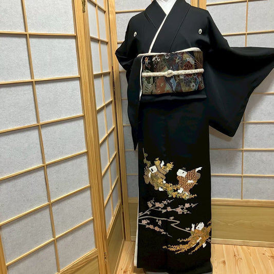 7527# Japanese Tomesode Kimono Vintage Womens Silk Fabric Robe Kimono only sold