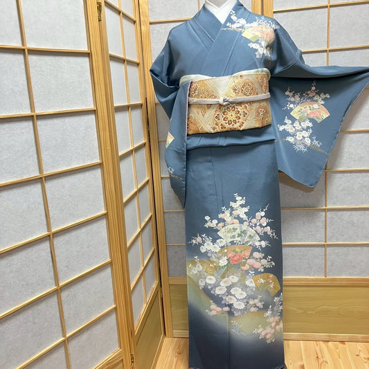 7531# Japanese Kimono Vintage Womens Silk Fabric Robe Kimono only sold