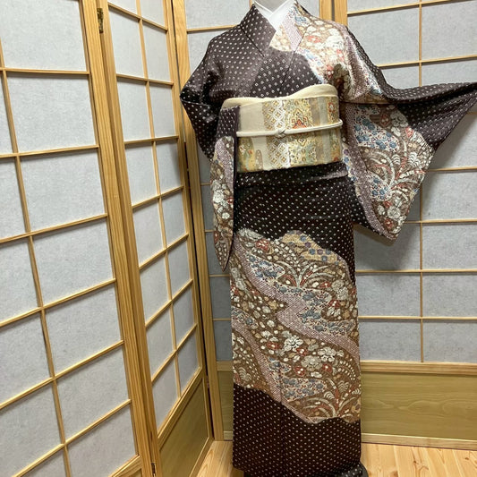 7803# Japanese Kimono Vintage Womens Silk Fabric Robe Kimono only sold Shibori