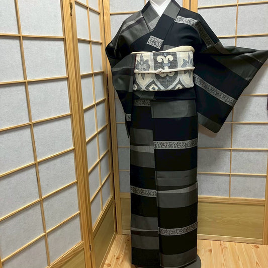 7804# Japanese Kimono Vintage Womens Silk Pongee Fabric Robe Kimono only sold