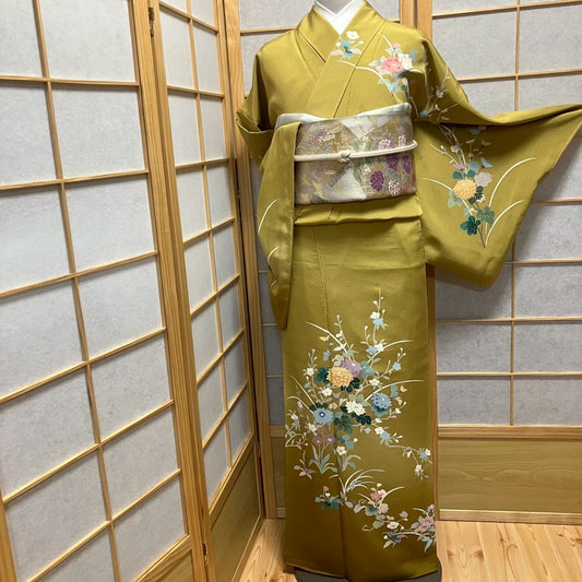 7795# Japanese Kimono Vintage Womens Silk Fabric Robe Kimono only sold