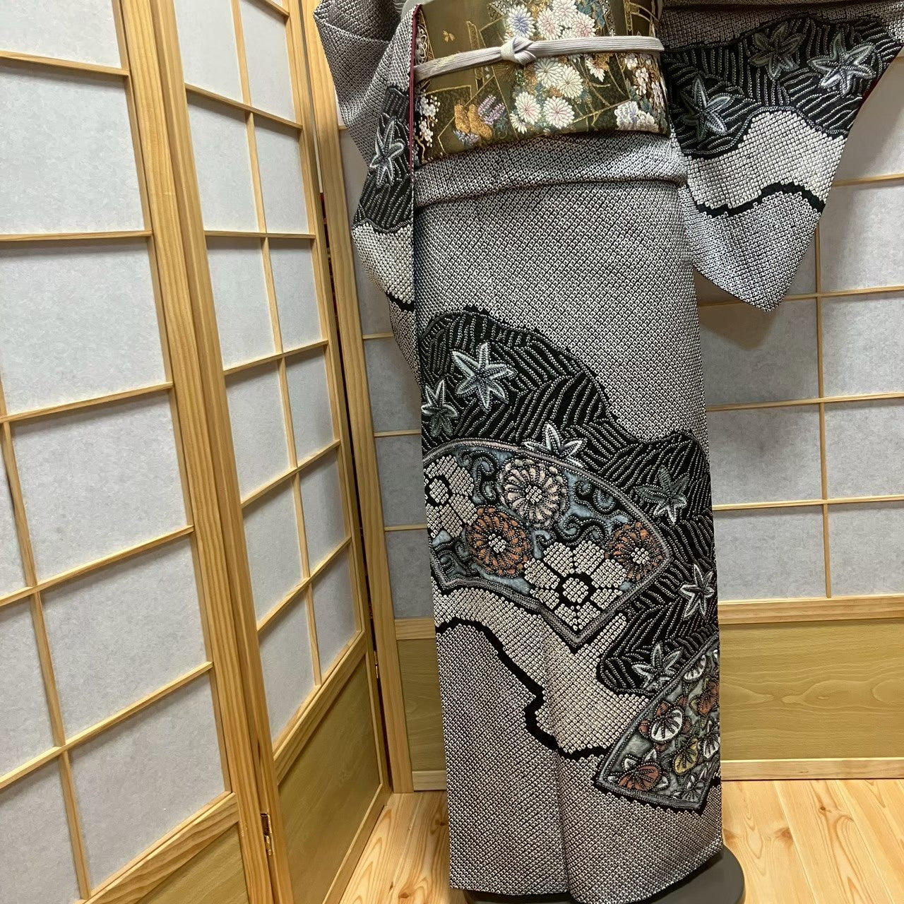 7796# Japanese Kimono Vintage Womens Silk Fabric Robe Kimono only sold Shibori