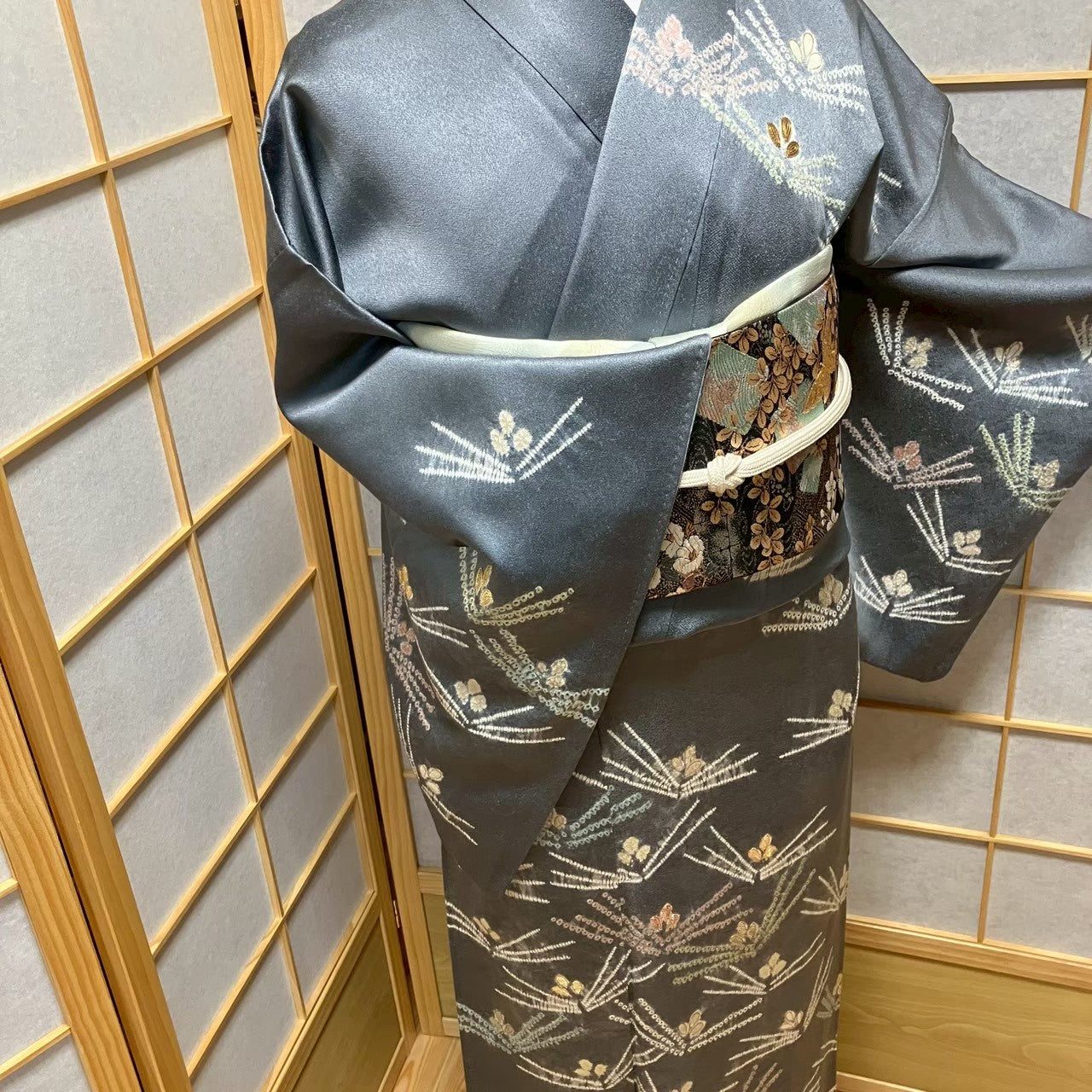 7794# Japanese Kimono Vintage Womens Silk Fabric Robe Kimono only sold Shibori