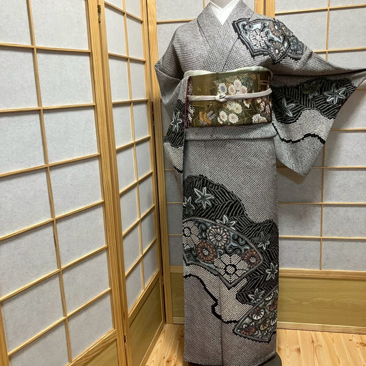 7796# Japanese Kimono Vintage Womens Silk Fabric Robe Kimono only sold Shibori