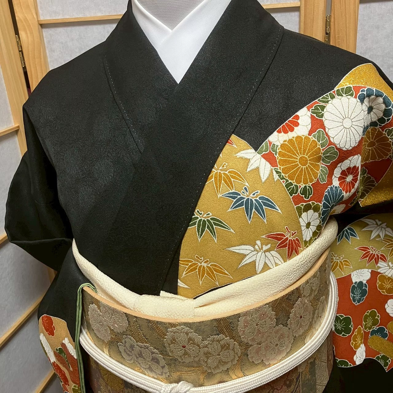 7797# Japanese Kimono Vintage Womens Silk Fabric Robe Kimono only sold Unused