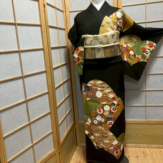 7797# Japanese Kimono Vintage Womens Silk Fabric Robe Kimono only sold Unused