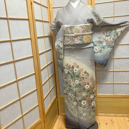 7798# Japanese Kimono Vintage Womens Silk Fabric Robe Kimono only sold