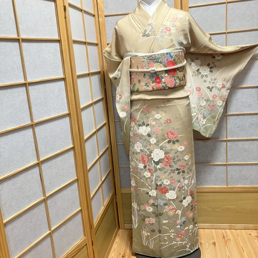 7799# Japanese Kimono Vintage Womens Silk Fabric Robe Kimono only sold