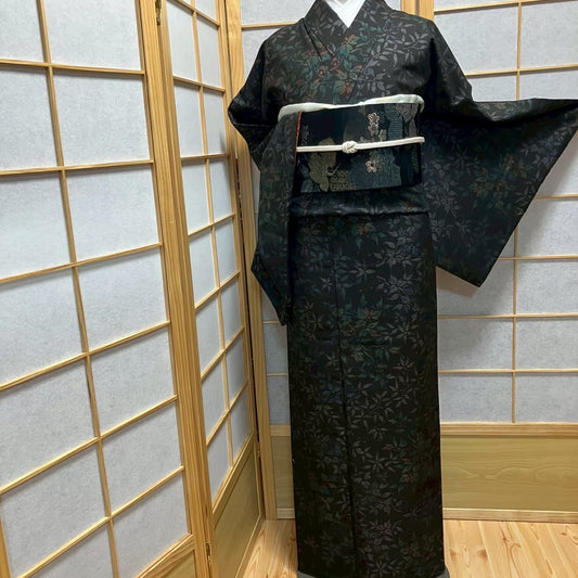 7801# Japanese Kimono Vintage Womens Silk Pongee Fabric Robe Kimono only sold