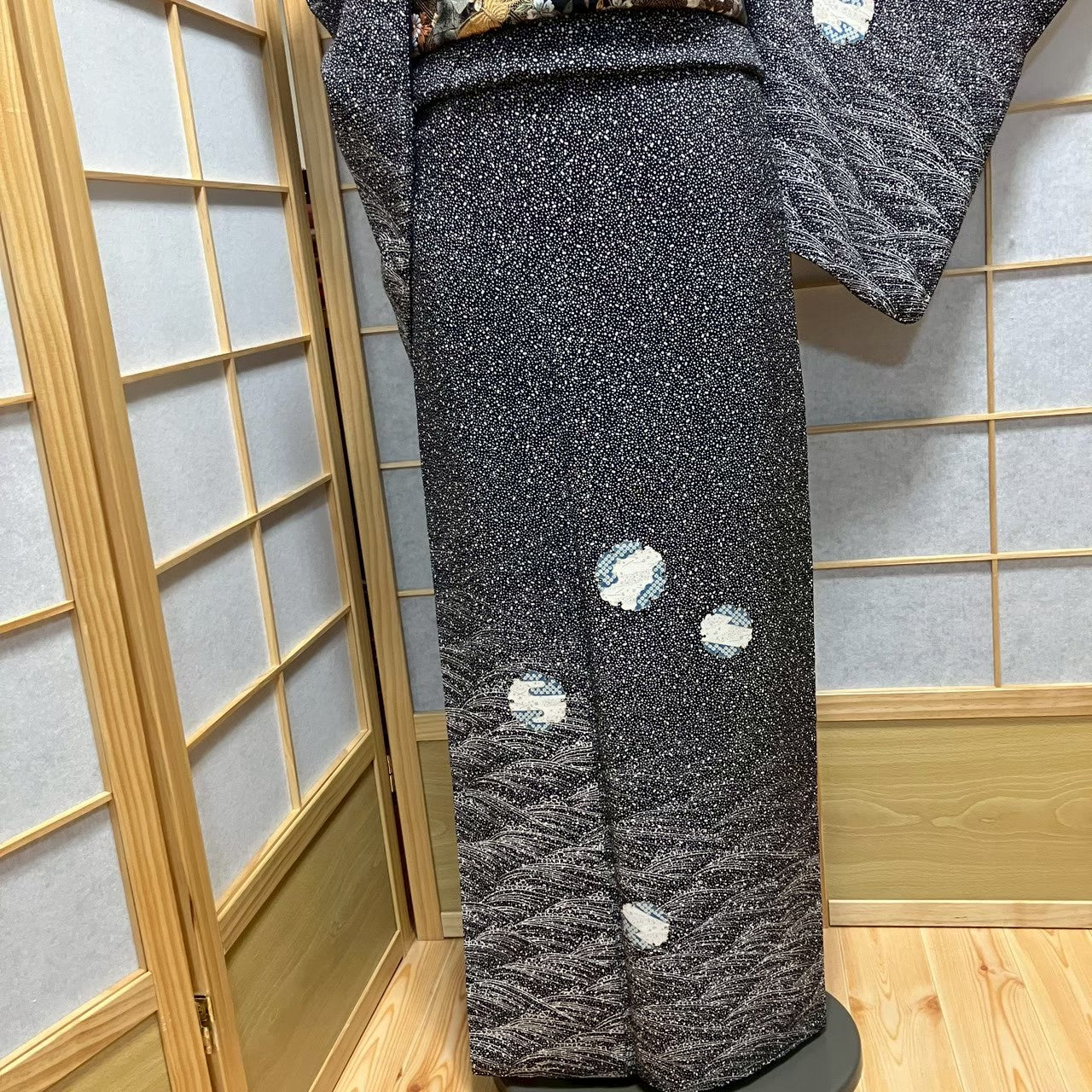 7802# Japanese Kimono Vintage Womens Silk Fabric Robe Kimono only sold Black