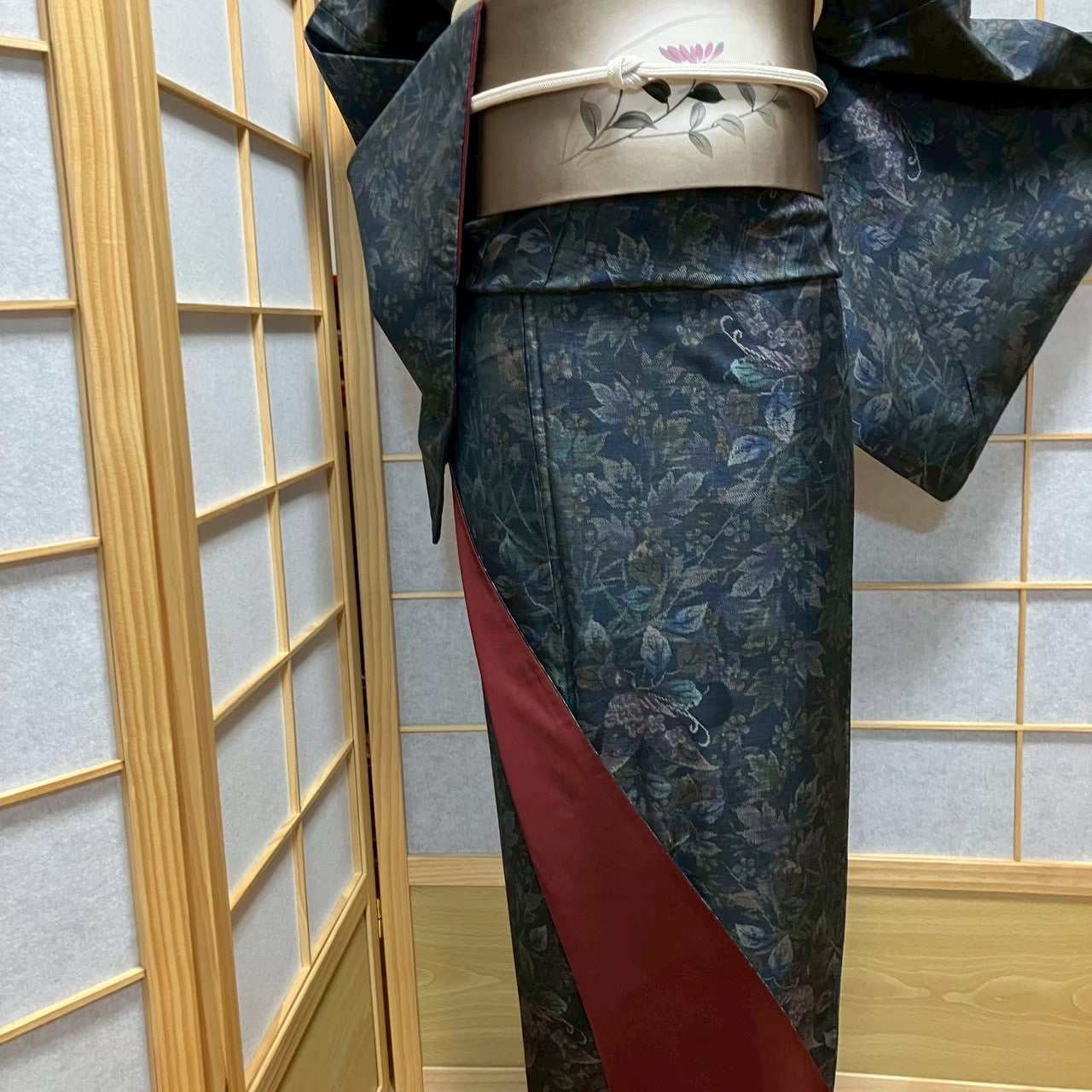7809# Japanese Kimono Vintage Womens Silk Pongee Fabric Robe Kimono only sold