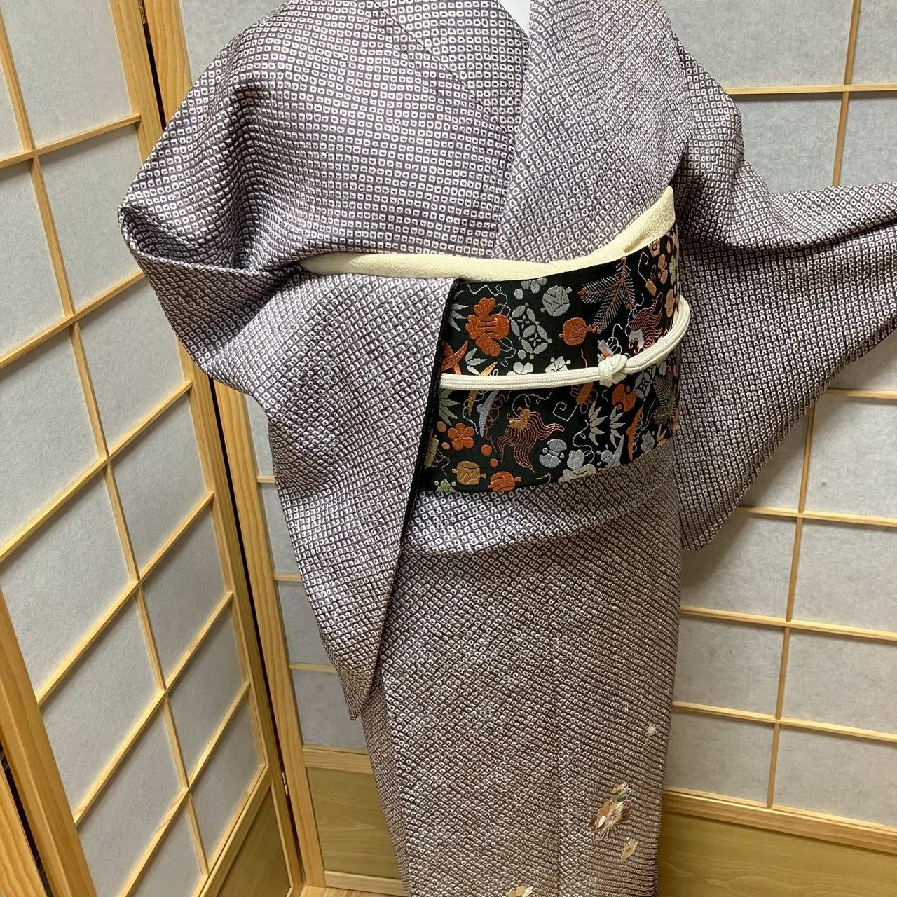 7812# Japanese Kimono Vintage Womens Silk Fabric Robe Kimono only sold Shibori