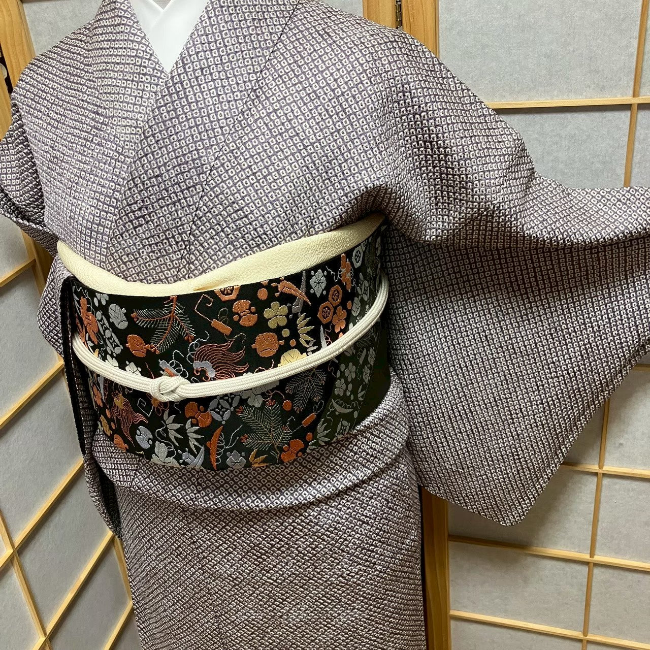 7812# Japanese Kimono Vintage Womens Silk Fabric Robe Kimono only sold Shibori