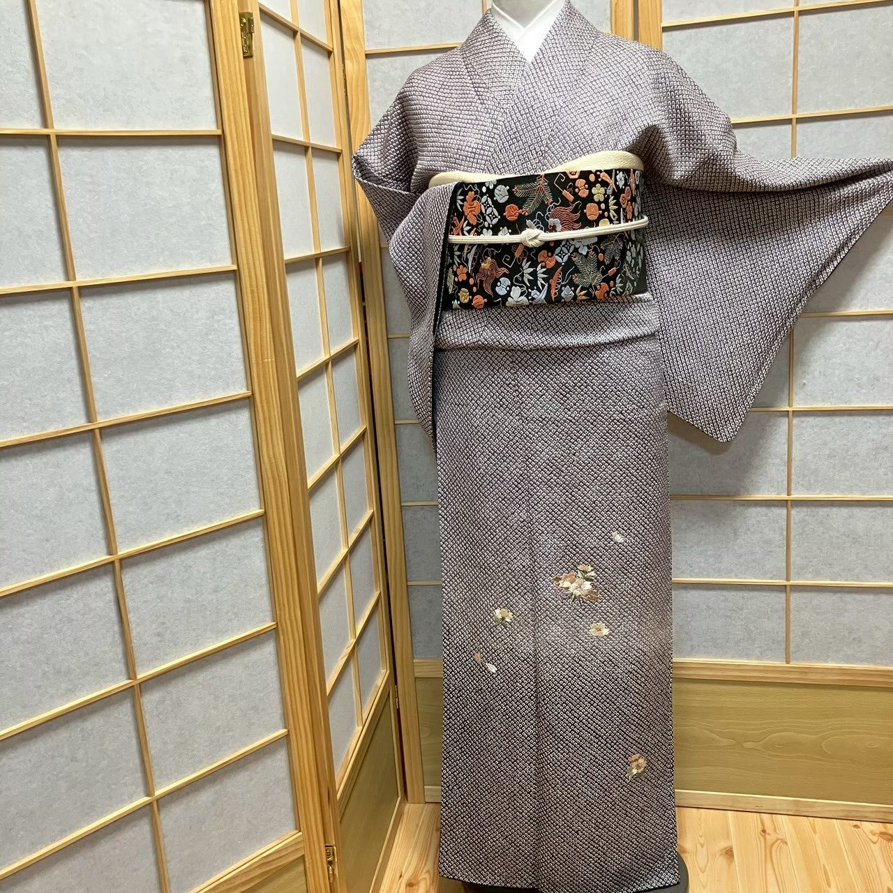 7812# Japanese Kimono Vintage Womens Silk Fabric Robe Kimono only sold Shibori