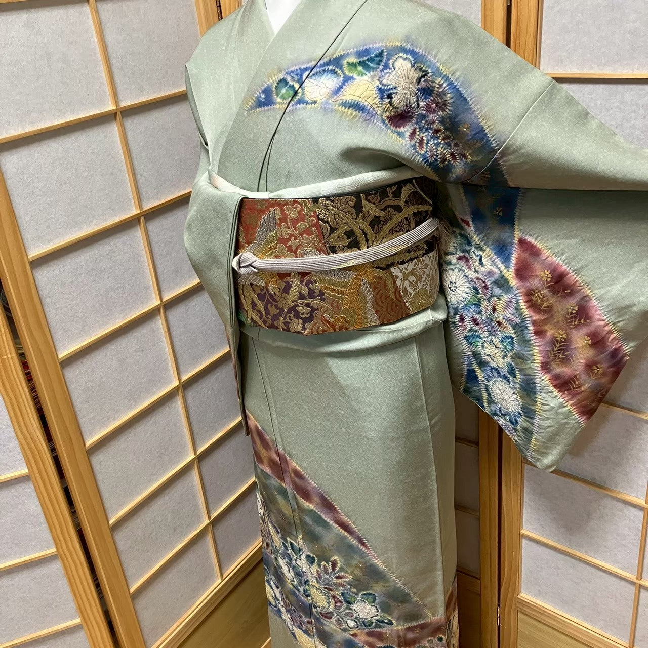 7813# Japanese Kimono Vintage Womens Silk Fabric Robe Kimono only sold Shibori