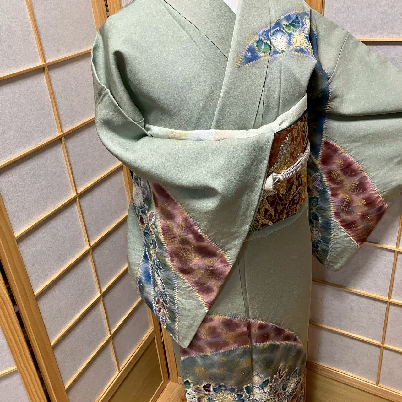 7813# Japanese Kimono Vintage Womens Silk Fabric Robe Kimono only sold Shibori