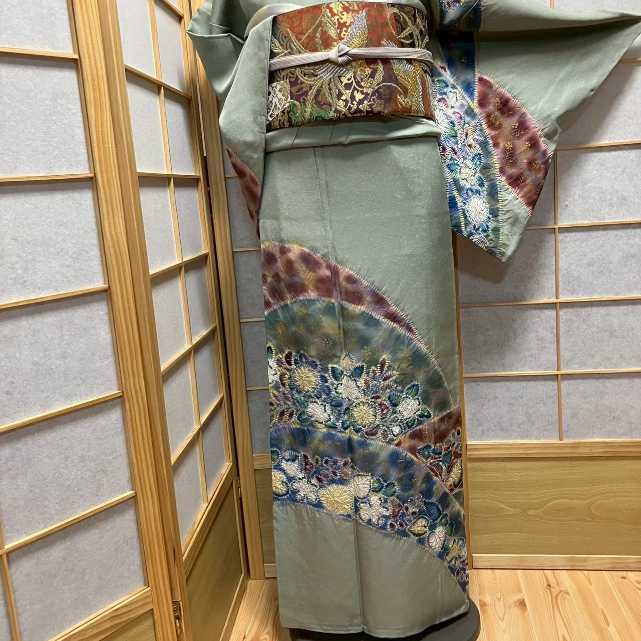 7813# Japanese Kimono Vintage Womens Silk Fabric Robe Kimono only sold Shibori
