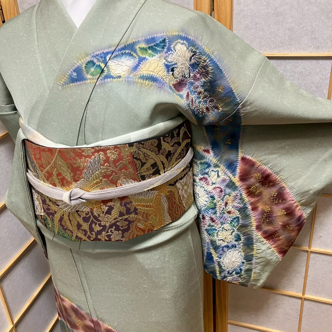 7813# Japanese Kimono Vintage Womens Silk Fabric Robe Kimono only sold Shibori