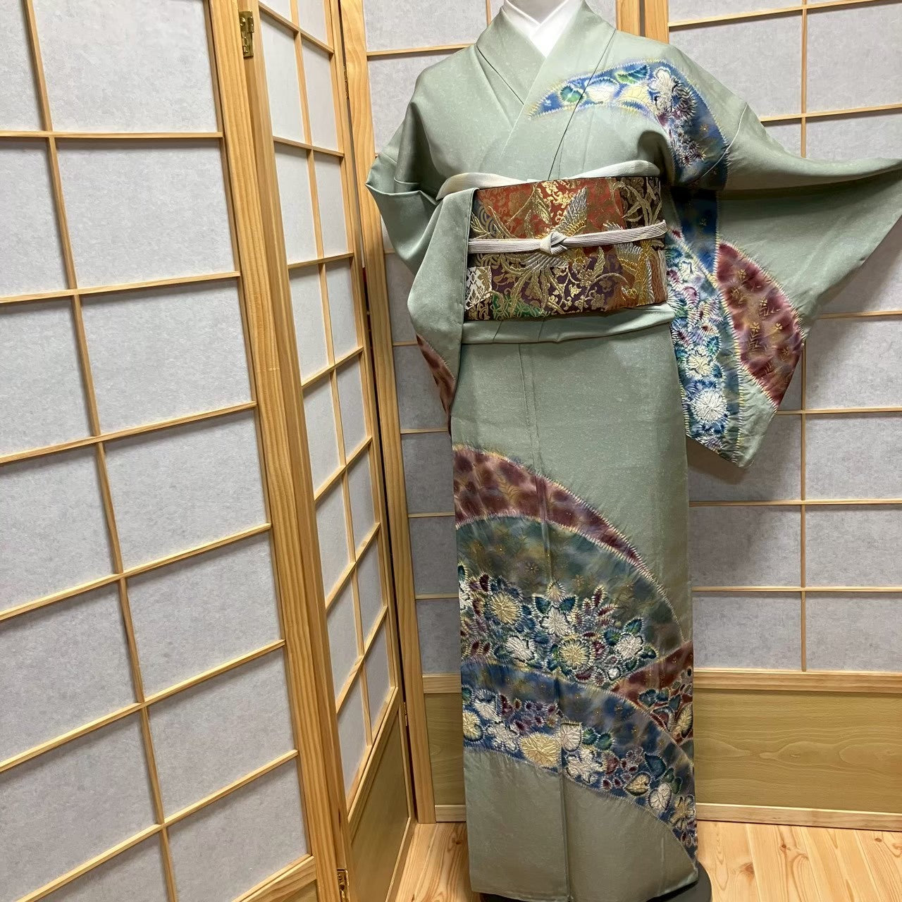 7813# Japanese Kimono Vintage Womens Silk Fabric Robe Kimono only sold Shibori