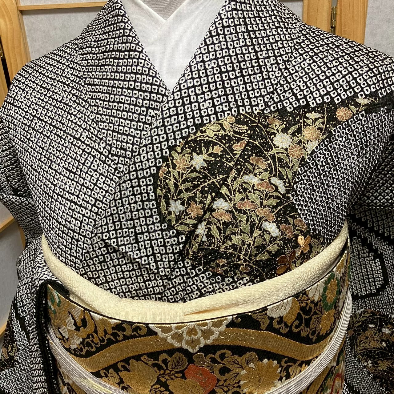 7814# Japanese Kimono Vintage Womens Silk Fabric Robe Kimono only sold Shibori
