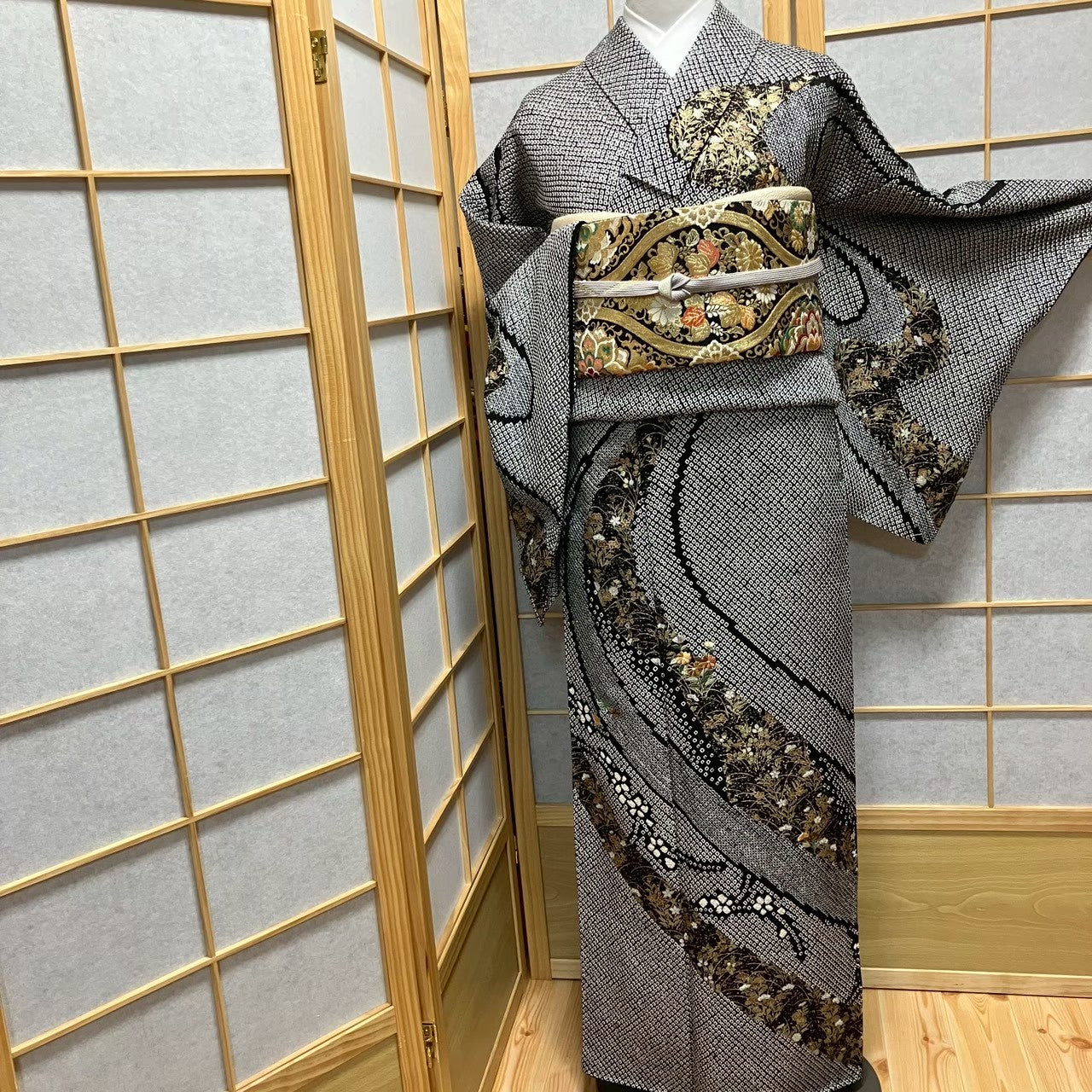 7814# Japanese Kimono Vintage Womens Silk Fabric Robe Kimono only sold Shibori