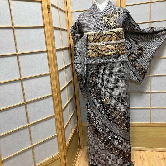 7814# Japanese Kimono Vintage Womens Silk Fabric Robe Kimono only sold Shibori