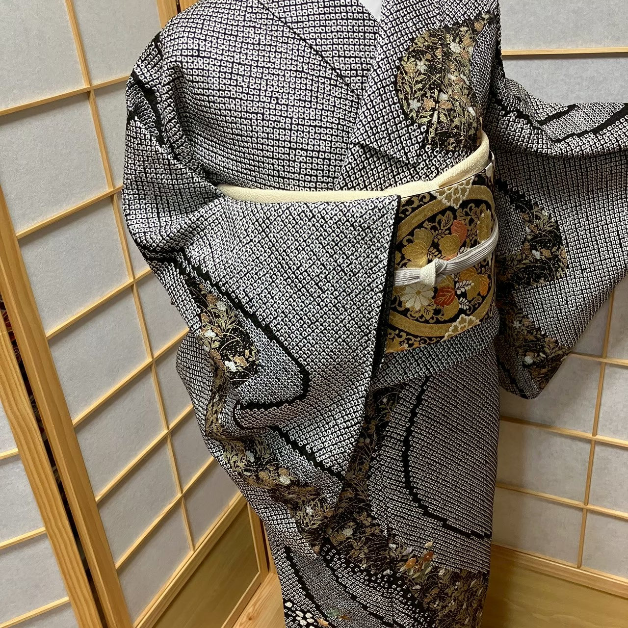 7814# Japanese Kimono Vintage Womens Silk Fabric Robe Kimono only sold Shibori