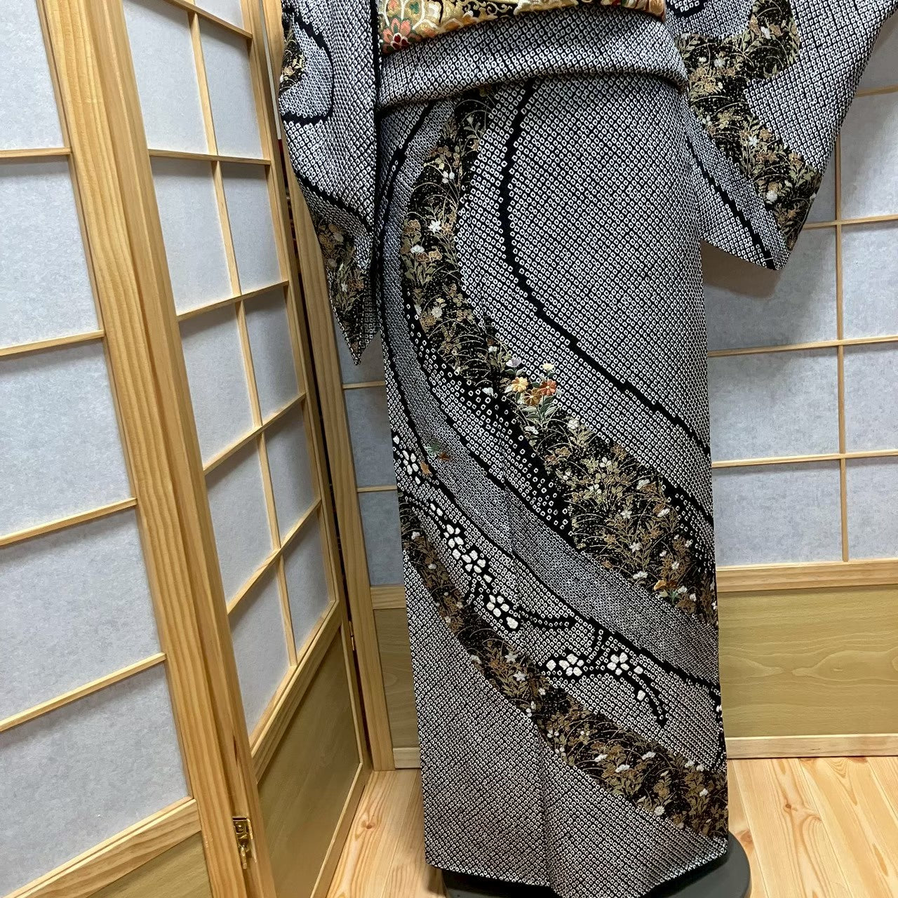 7814# Japanese Kimono Vintage Womens Silk Fabric Robe Kimono only sold Shibori
