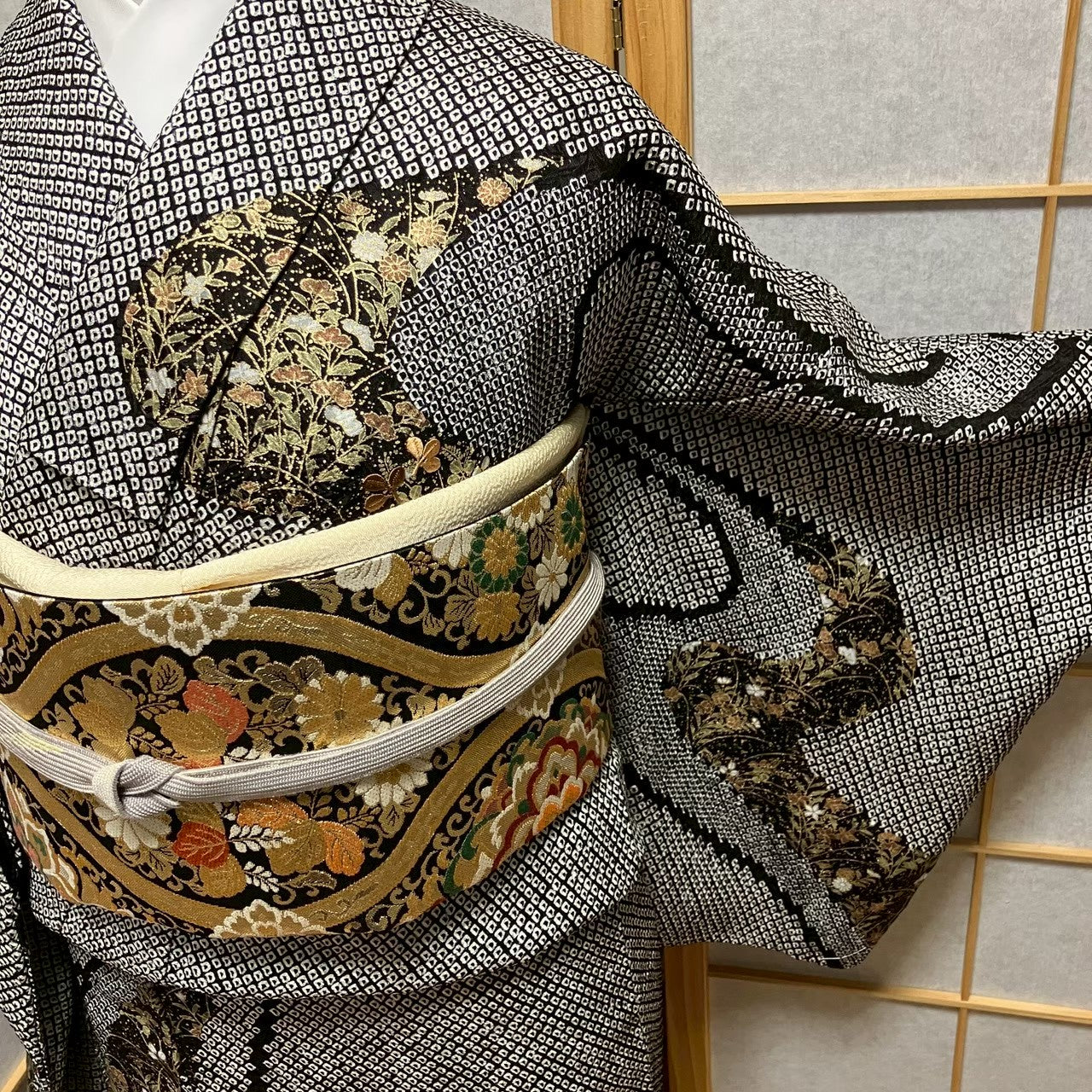 7814# Japanese Kimono Vintage Womens Silk Fabric Robe Kimono only sold Shibori