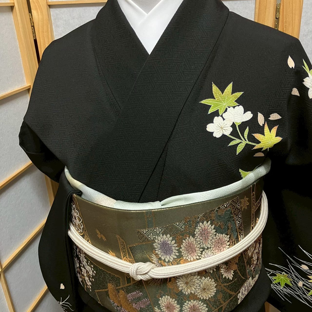 7816# Japanese Kimono Vintage Womens Silk Fabric Robe Kimono only sold Black