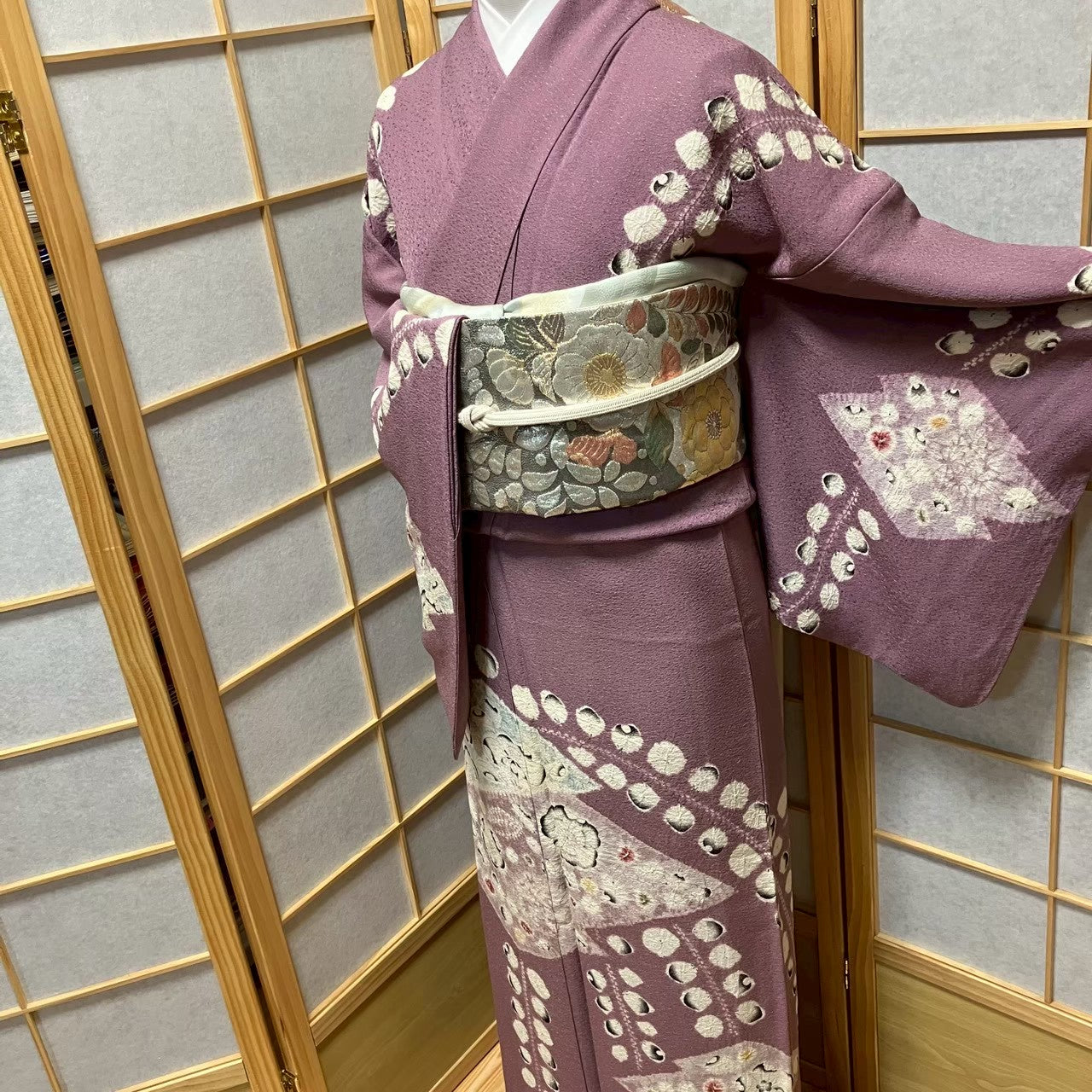 7817# Japanese Kimono Vintage Womens Silk Fabric Robe Kimono only sold Shibori
